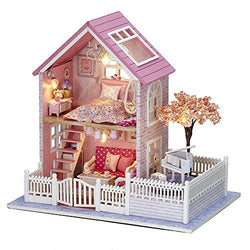 Spilay DIY Miniature Dollhouse Wooden Furniture Kit,Handmade Mini Modern Model Plus with LED & Music Box ,1:24 Scale Creative Doll House Toys for Children Girl Gift(Pink Cherry Blossom)