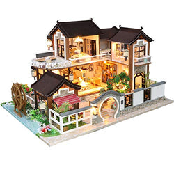 Fsolis DIY Dollhouse Miniature Kit with Furniture, 3D Wooden Miniature House with Dust Cover and Music Movement, Miniature Dolls House kit (13848)