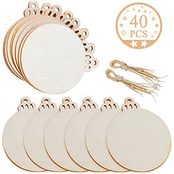 Jolik 40 Pieces Wooden Ornaments Unfinished, 3.5"Round Blank Wood Discs for DIY Christmas Ornaments