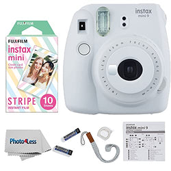 Fujifilm Instax Mini 9 Camera Smokey White + Mini Stripe Film - 10 Exposures