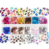 Holographic Butterfly Nail Art Glitter Sequins 3D Thick Sheet Glitter Laser Butterfly Glitter for Acrylic Nail Design Nail Art Sequins Ultra Thin Face Body Decorative (Glitter Sequins-12pcs)