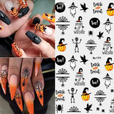 Halloween Nail Art Stickers Decals 12 Sheets Self-Adhesive Scary Nail Decals Ghost Skull Pumpkin Bat Spider Design Halloween Party Manicure DIY Decoration Horrible Nail Art Supplies for Women and Kids