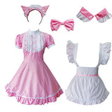 GRAJTCIN Women's Anime French Maid Costume with Apron, Cat Ear Lolita Fancy Dress for Halloween Cosplay(Medium, Pink)