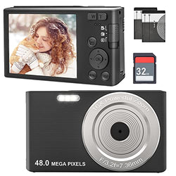 4K Digital Camera, 16X Digital Zoom, 48MP Compact Camera, 2 Batteries and 32GB SD Card