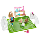 Barbie Dreamhouse Adventures Chelsea Doll, 6-Inch Blonde in Soccer Uniform, with Soccer Playset and Accessories, Gift for 3 to 7 Year Olds