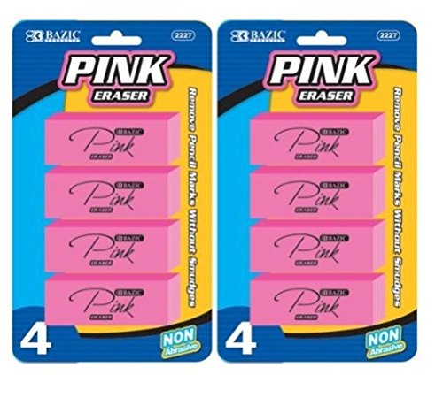2 Pk, BAZIC 4ct Pink Bevel Eraser