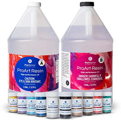 Pro Marine Pro Art Epoxy Resin Kit (2 Gal) Bundle with Pro Mica Powder (10-Color) | Crystal Clear Epoxy Hardener and Resin | Self-Leveling and Easy to Mix | Epoxy Resin Pigment Powder for DIY Crafts