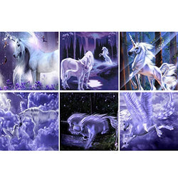 ONEST 6 Pack DIY 5D Diamond Painting Kits Round Full Drill Acrylic Embroidery Cross Stitch for Home Wall Decor, Unicorn Diamond Painting Style (10x10inches)