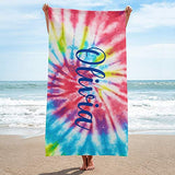 Personalized Beach Towels Mat with Name Custom Ethnic Tie Dye Quick Dry Absorbent Sand Prool Microfiber Pool Bath Towel for Kids Girls Boys Adults 30 X 60 inch Blanket Tapestry