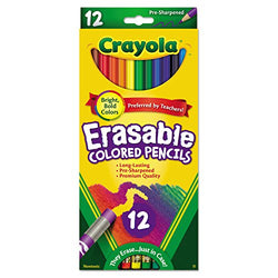 Crayola 684412 Erasable Colored Woodcase Pencils, 3.3 mm, 12 Assorted Colors/Box