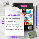 Artisto 5.5X8.5” Premium Sketch Book Set, Pack of 3 (300 Sheets), 80lb (125g/m2), Spiral Bound, Acid-Free Drawing Paper, Perfect for Most Dry Media, Ideal for Kids, Teens & Adults.