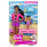 Barbie Ice-Skating Coach Dolls & Playset with Brunette Coach Barbie Doll, Brunette Small Doll and Balance Beam with Sliding Mechanism, Gift for 3 to 7 Year Olds