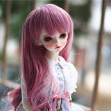 HMANE BJD Doll Wig, Large Curly Hair Neat Bangs Wig for 1/3 BJD Dolls - Dark Pink (No Doll)