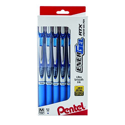 Pentel EnerGel RTX RT Liquid Gel Pen, Med, Metal Tip, 0.7mm, Blue Ink, 12-Pk Window Box of 12