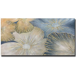Boieesen Art,24x48Inch Pure Hand Painted Abstract Flower Oil Paintings Textured Golden Line Canvas Paintings Wall Art Landspace Artwork Art Wood Inside Framed Ready to Hang
