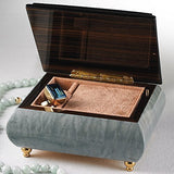 Light Blue Italian inlaid musical jewelry box with original butterfly design and customizable