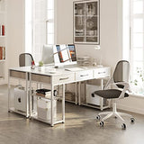 ODK 47" Office Computer Desk: Home Table with Drawers Wood Storage Shelves, Modern Work Writing Desk, White + White Leg