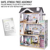 Lil' Jumbl Kids Wooden Dollhouse, with Elevator, Balcony & Stairs, Accessories & Furniture Included X-Large 3 Story Easy to Assemble Doll House Toy