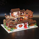 WYD Chinese Building Model Large Courtyard Loft Scene Dollhouse Creative Assembled Toy Gift with LED Light Movement Wooden Miniature House Kit