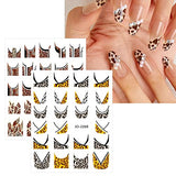 JMEOWIO 12 Sheets Leopard Print Butterfly Nail Art Stickers Decals Self-Adhesive Pegatinas Uñas Spring Summer Nail Supplies Nail Art Design Decoration Accessories