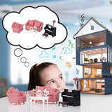 61 Pcs 1:12 Scale Dollhouse Sofa Accessories Set Dollhouse Food Miniature Dollhouse for Living Room Furniture Include Porcelain Tea Kits Mini Kitchen Food Tiny Piano for Doll Toy House (Red White)