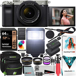 Sony a7C Mirrorless Full Frame Camera Alpha 7C Body with 28-60mm F4-5.6 Lens Kit Silver ILCE7CL/S Bundle with Deco Gear Case + Extra Battery + Flash + Filters + Macro & Telephoto Lenses + Accessories