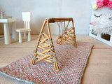 Miniature Baby Play Gym, Dollhouse Nursery Rattan Wicker Center with Hangings