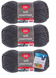 Red Heart Soft Essentials Yarn - Charcoal - Bulky Weight 5 - 3 Pack Bundle with Bella's Crafts Stitch Markers