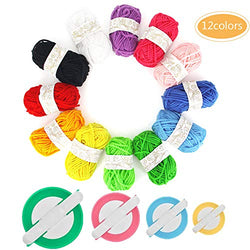 Faxco 4 Size Pompom Maker Fluff Ball Waver with 12 Colours Skeins Acrylic Yarn for DIY Wool Yarn Knitting Craft Project