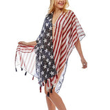 Me Plus Women Fashion Summer American Flag Beach Cover up Cover Up Shawl Wrap Kimono (USA Flag Print)