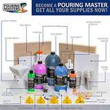 Pouring Masters 36-Color Ready to Pour Acrylic Pouring Paint Set with Silicone Oil & Gloss Medium - Premium Pre-Mixed High Flow 2-Ounce & 8-Ounce Bottles - For Canvas, Wood, Paper, Crafts, Tile