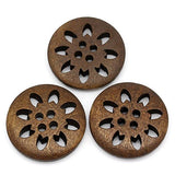 HOUSWEETY 50PCs Wood Buttons Sewing Snowflake Carved 4 Holes Brown 25mm Dia.(1")