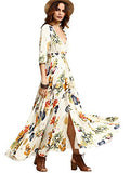 Milumia Women's Button Up Split Floral Print Flowy Party Maxi Dress Beige X-Small