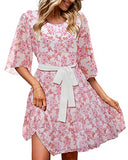 LookbookStore Floral Dress for Women 2023 Spring Summer Dresses for Women Short Floral Beach Babydoll Dress Cute Flowy Chiffon Loose Dress Soft Floral Short Dress Size S Size 4 6