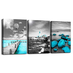 Black And White Landscape Watercolor Painting Wall Decoration For Living Room 3 Piece Blue Ocean Canvas Wall Art For Bedroom Modern Bathroom Wall Decor Office Wall Artworks Pictures Home Decoration