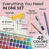 Watercolor Paint Set, 48 Vivid Colors in Tin Box and Watercolor Paint Set in Portable Box and 12 Acrylic Paint Markers Extra-fine Tip, Bundle for Adults and Kids, for Beginners and Professional Artist