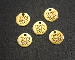 30 PCs Tiny Lotus Pendants Lotus Charm Antique Gold Charm Zen Buddhist Yoga Charms Pendant for