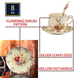 YOLIFE Flowering Shrubs Ivory Ceramic Tea cup with Saucer Set,8oz Fancy Tea Cup Floral Tea