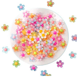 MSCFTFB 50 Pieces 3/4inch 5 Petals Flower Resin Charms Plastic Cabochons Flatback Beads for Jewelry Making Cardmaking Embellishments Hair Accessories Miniature Dollhouse Accessories