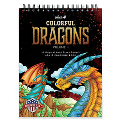 ColorIt Colorful Dragons Adult Coloring Book - 50 Single-Sided Designs, Thick Smooth Paper, Lay Flat Hardback Covers, Spiral Bound, USA Printed, Dragon Pages to Color (Volume II)