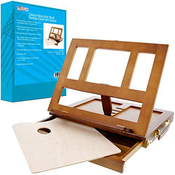 U.S. Art Supply "Walnut" Solana Adjustable Wood Desk Table Easel with Storage Drawer, Premium