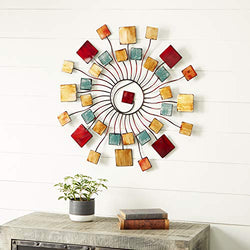 Deco 79 Metal Sunburst Wall Decor with Square Panel Accent, 32" x 1" x 32", Brown