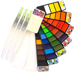 Artsy Watercolor Paint Set - 42 Assorted Colors with 3 Brushes - Perfect Foldable Watercolor Field Sketch Set for Outdoor Painting -Travel Pocket Watercolor Kit