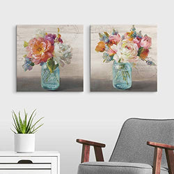 2 Piece French Cottage Bouquet Canvas Wall Art Print Set, Flower Home Decor