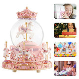 Music Box with Color Changing LED Lights, Carousel Crystal Ball Musical Snow Globe Horses Music Boxes for Girls Women Kids Daughter Mothers Day Christmas Birthday Gifts(Castle in The Sky)