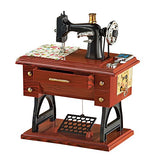 Animated Antique Sewing Machine Tabletop Music Box Complete with Fabric, Scissors, and Treadle