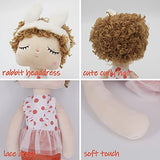 Spanomic Plush Doll for Girls Gifts 14 Inch Toddler Rabbit Toy Red Dress Curly Hair Baby Dolls Cute Plushie with Gift Bag Soft Stuffed Plushies Kids Room Decor for Birthday, Valentine, Christmas