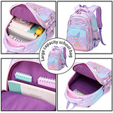 Cute Kid Backpack Girl, 16 Inch Funny Mermaid Rainbow Kawaii Elementary Fancy Preschool Kindergarten School Bookbag fits 8 9 10 11 12 Years Old Side Pocket Chest Strap Purple