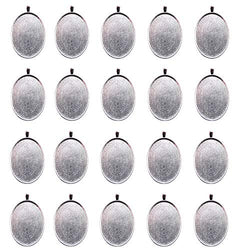 IGOGO 20 PCS Oval Pendant Trays Pendant Blanks Cameo Bezel Cabochon Settings - 30x40 mm Silver