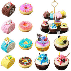 12 Pieces Realistic Artificial Toy Donuts Assorted Scented Fake Desserts Decoration Toys Faux Simulation Cake Dessert Mini Fake Cupcake Model Mixed Foam Photography Props for Home Decoration Crafts